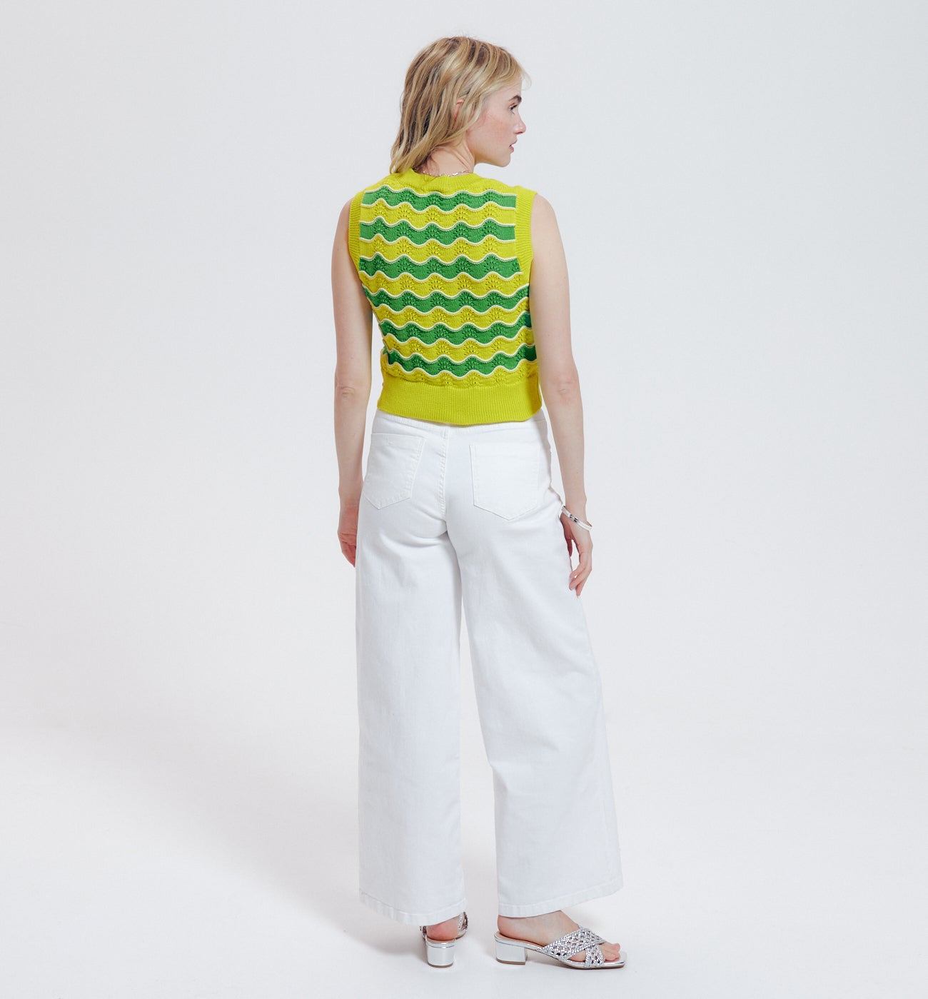 Pull sans manches en crochet - Rayures multicolores