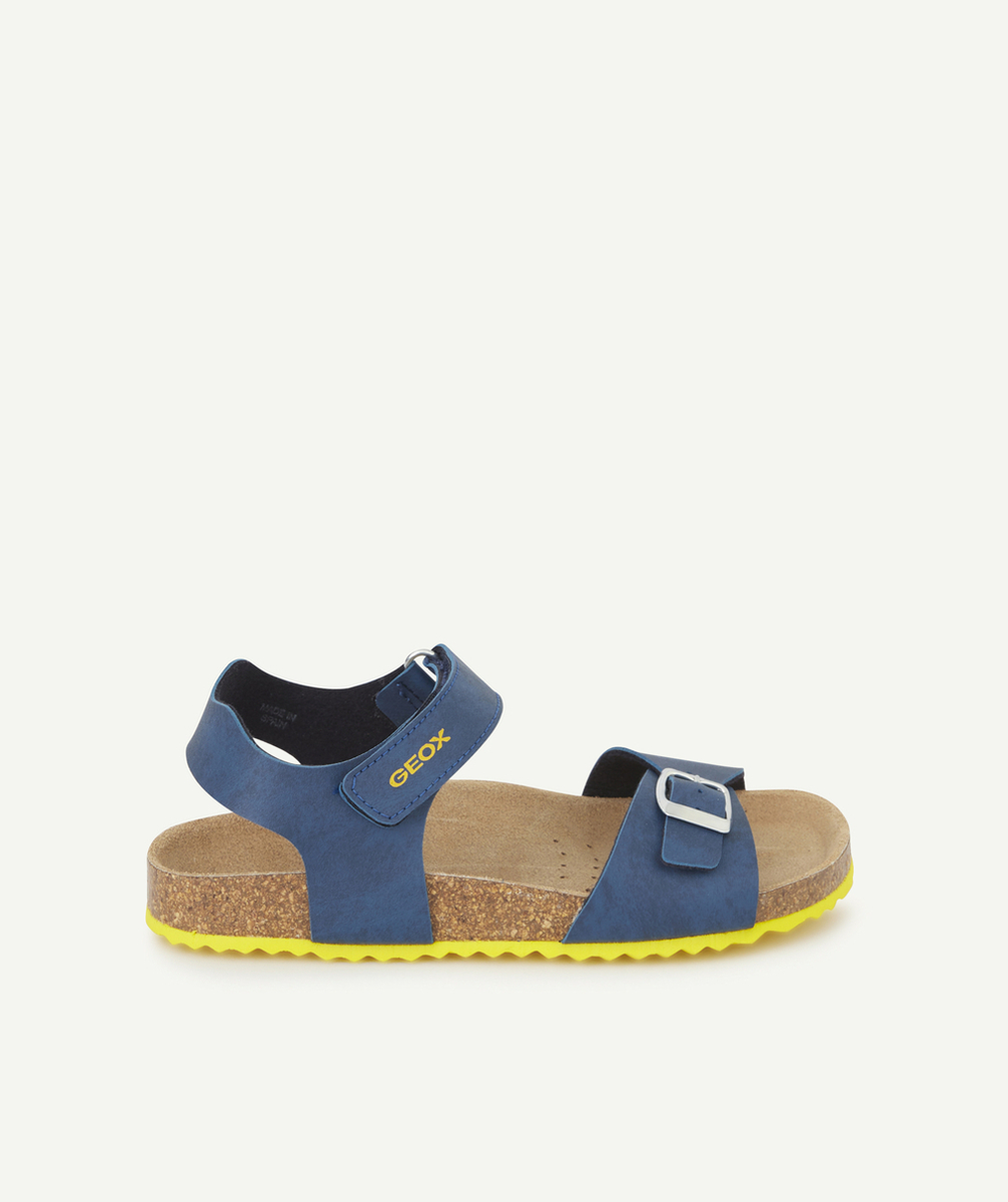 GEOXSANDALES GHITA BLEU MARINE À SCRATCH AVEC DÉTAILS JAUNES