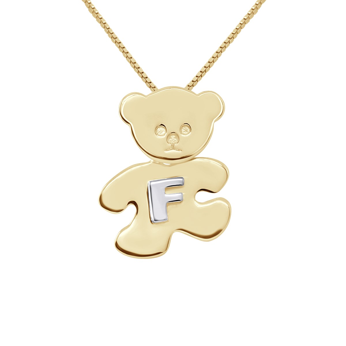 Pendentif OURSON plaqué Or Jaune - Lettre F Argent