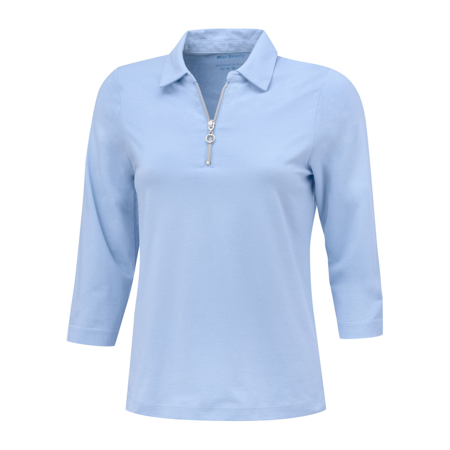 Uni Poloshirt mit Reissverschluss und 3/4 Ärmeln