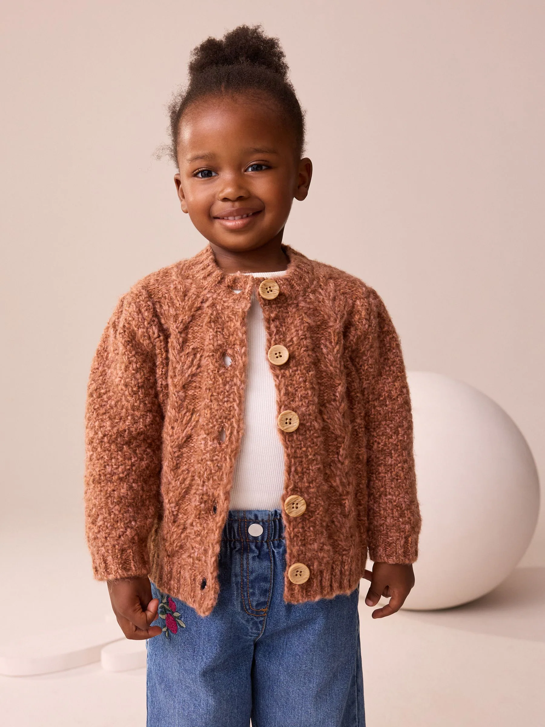 Chocoladebruin - Grofgebreid gebobbeld vest (3 mnd-10 jr)