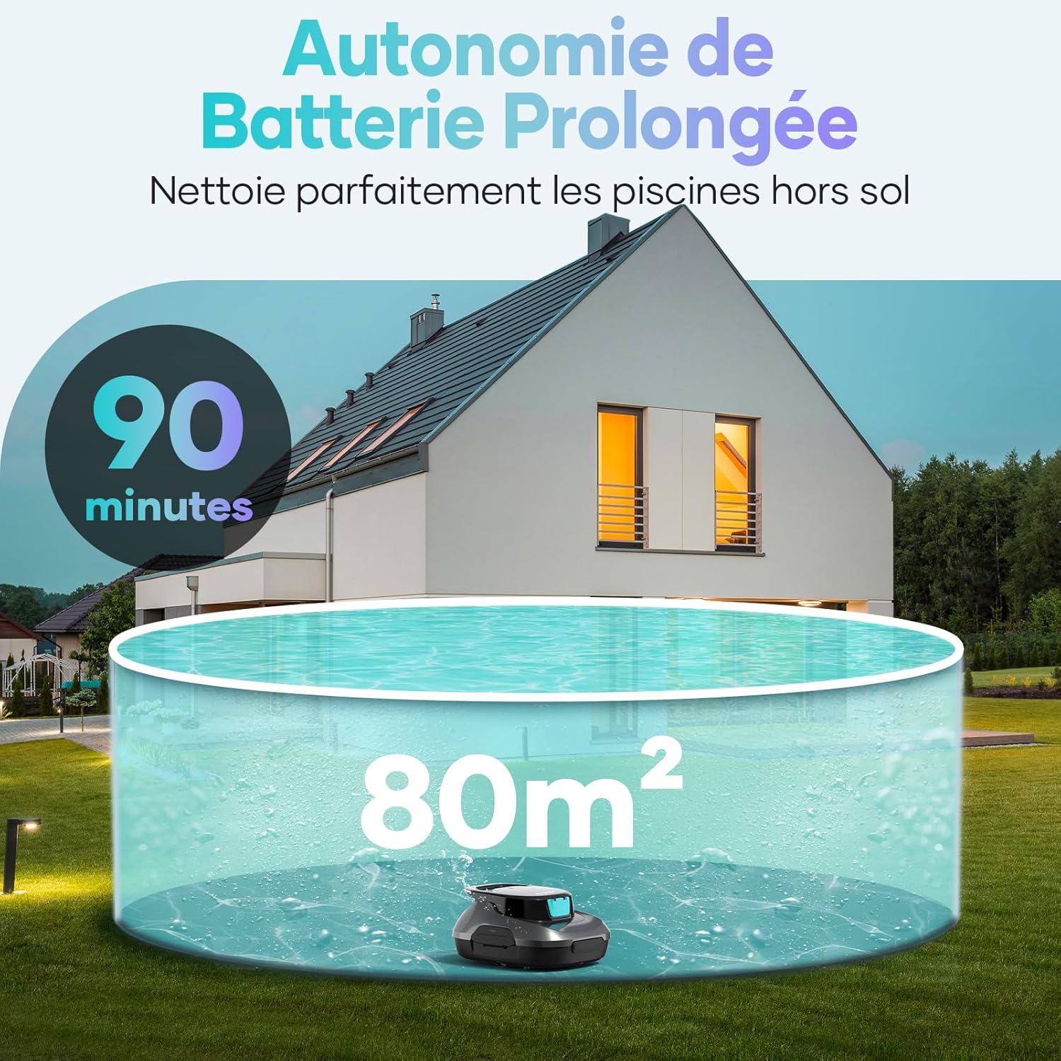 AIPER Kabelloser Poolroboter, Poolsauger Akku mit 90 Min Laufzeit, Doppelantrieb & Selbstparkfunktion, Idealer Poolreiniger für Flachbodenpools bis 80 m²