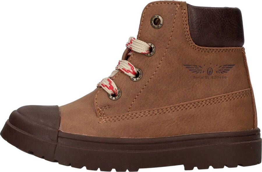 Shoesme Cognac Veterboot Met Patch Veterschoen Kind Jongens Brown Microleer