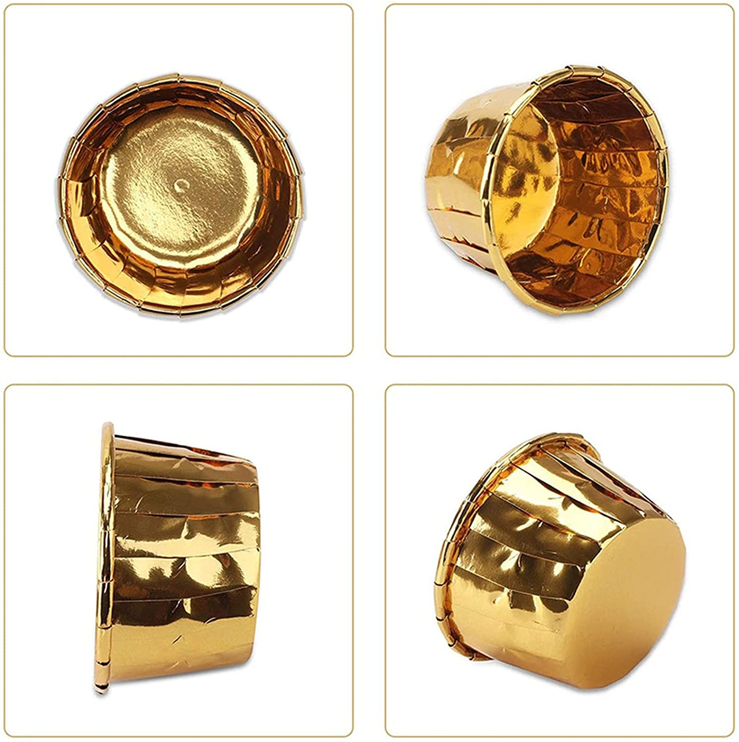 (50er Set) Mini Einweg Cupcake Förmchen Muffin Form Aluminiumfolie Backform - Gold
