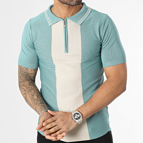 Polo Manches Courtes Bleu Clair Beige