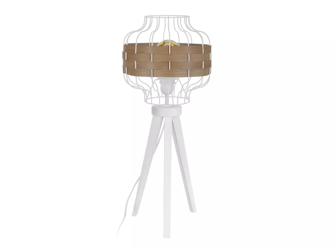 TRESSÉ-RANGOON A - Lampe a poser trépied bois bois blanc et blanc d´ivoire