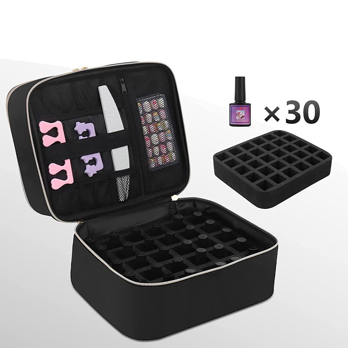 (26x19x25cm) Nagellack Aufbewahrungstasche Schminkkoffer Nageldesign Organizer - Schwarz