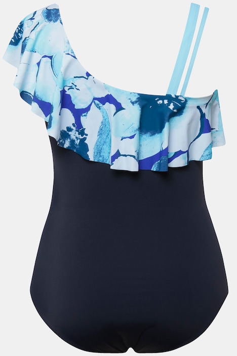 One-Shoulder-Badeanzug, Blüten, Softcups, Volant