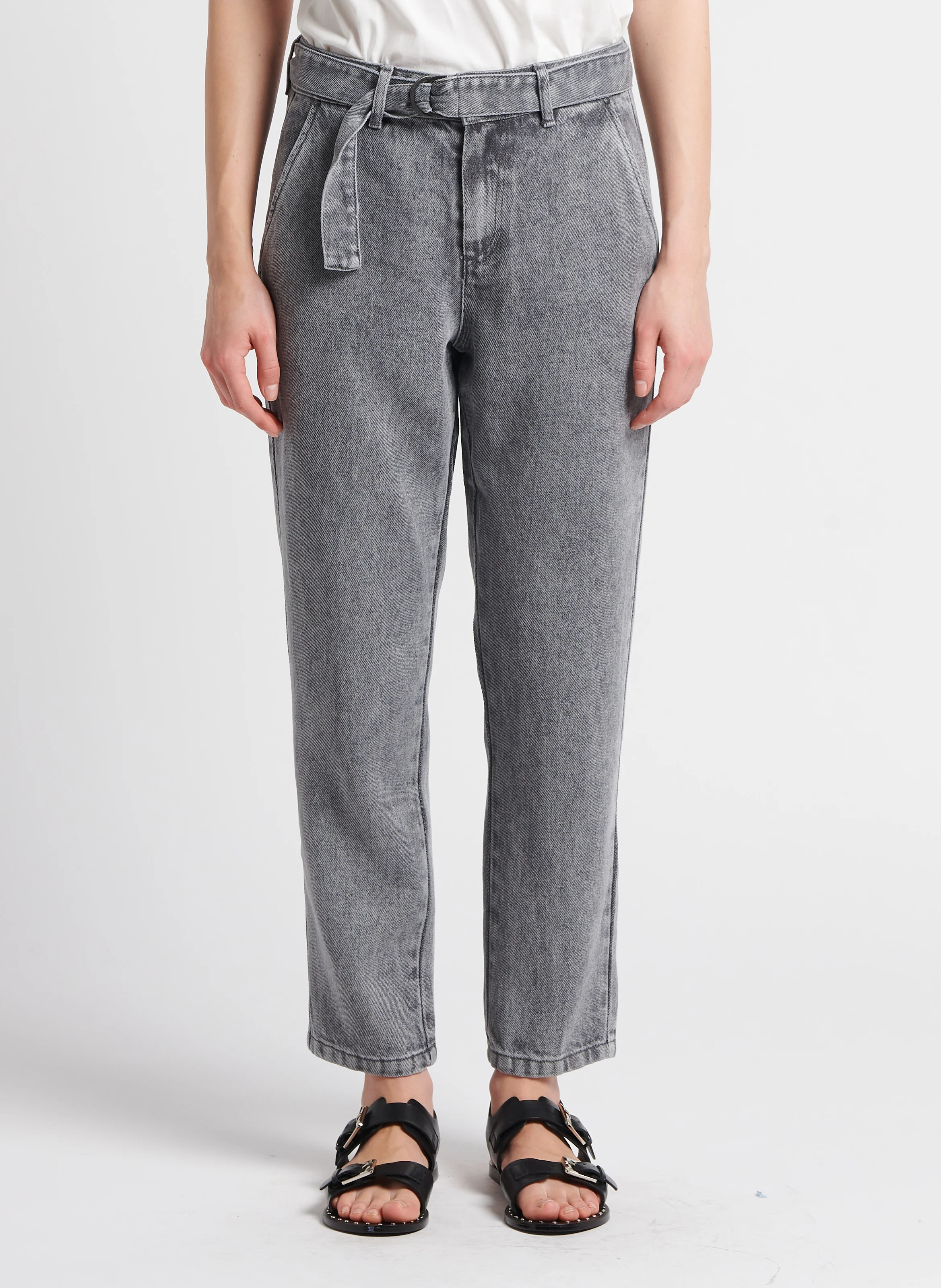 Jean baggy cropped taille haute délavé | Gris