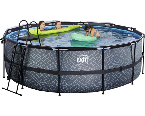 EXIT StonePool ronde opzetzwembadset, Ø 427x122 cm, inclusief zandfiltersysteem, afdekking & ladder, steenlook