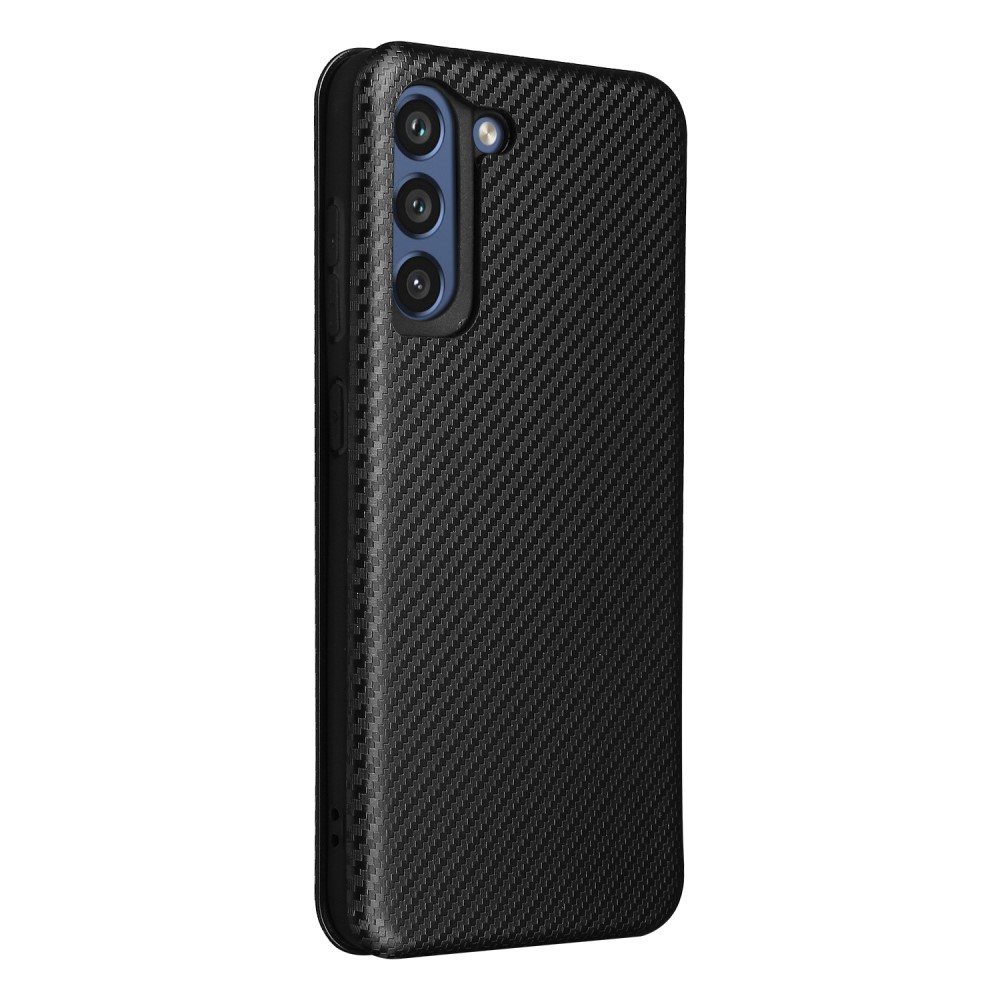 Samsung Galaxy S21 FE 5G Leder Tasche Flip Cover Carbon Look - Schwarz