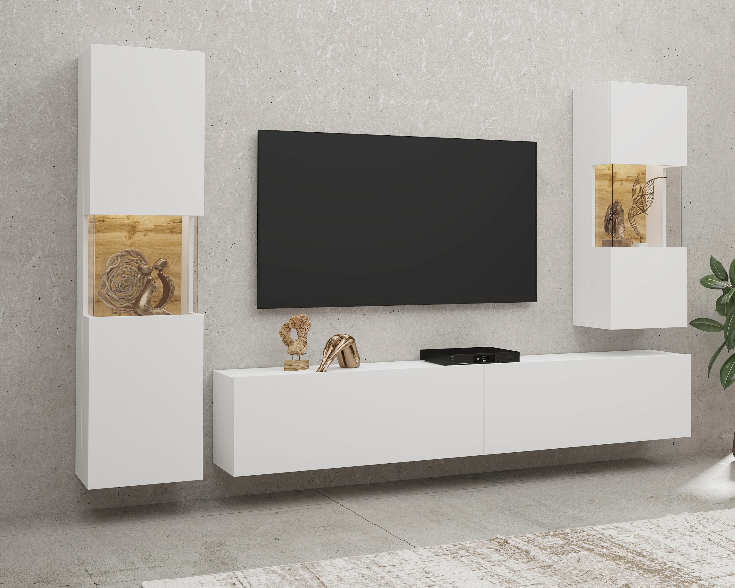 INOSIGN Wohnwand »Ava, Wohnzimmer-Set hängend/stehend montierbar, Vitrine, Lowboard«