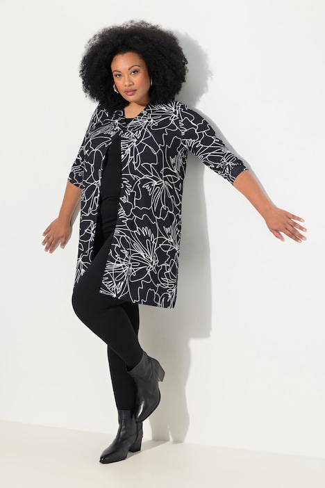 Jerseyjacke, bedruckt, A-Linie, V-Ausschnitt, Langarm