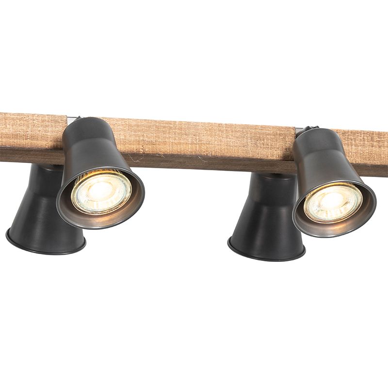 Landelijke hanglamp zwart met hout 8-lichts - Jelle