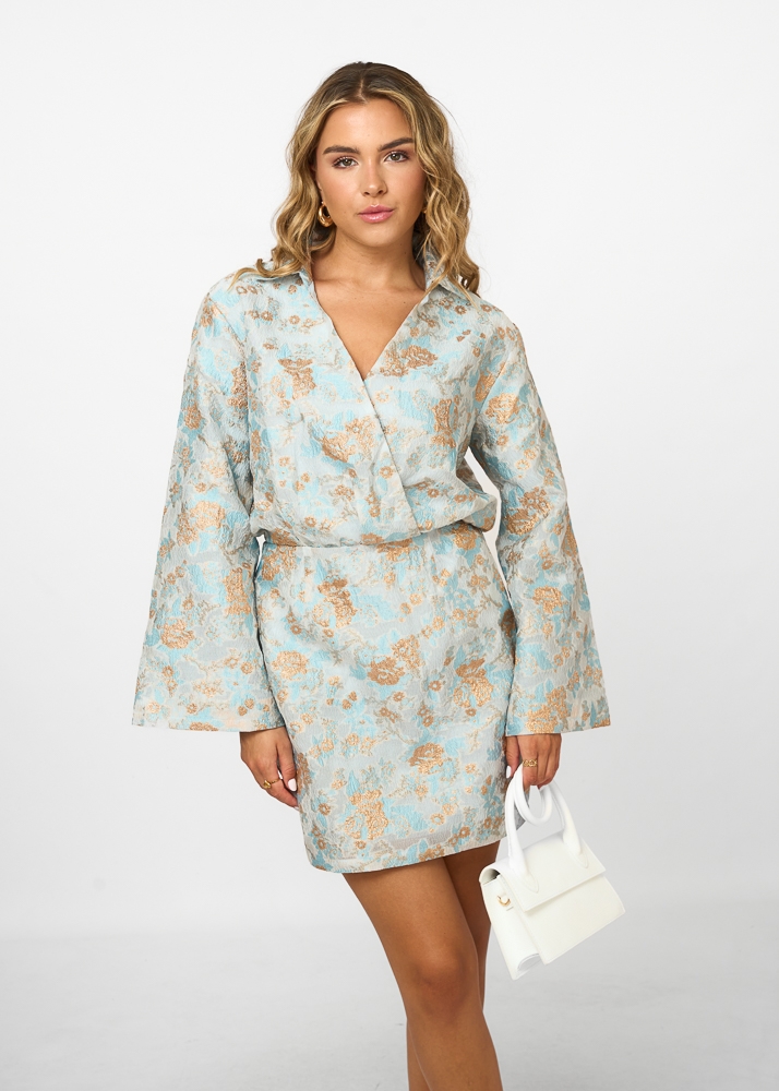 Annemijn jacquard jurk blauw