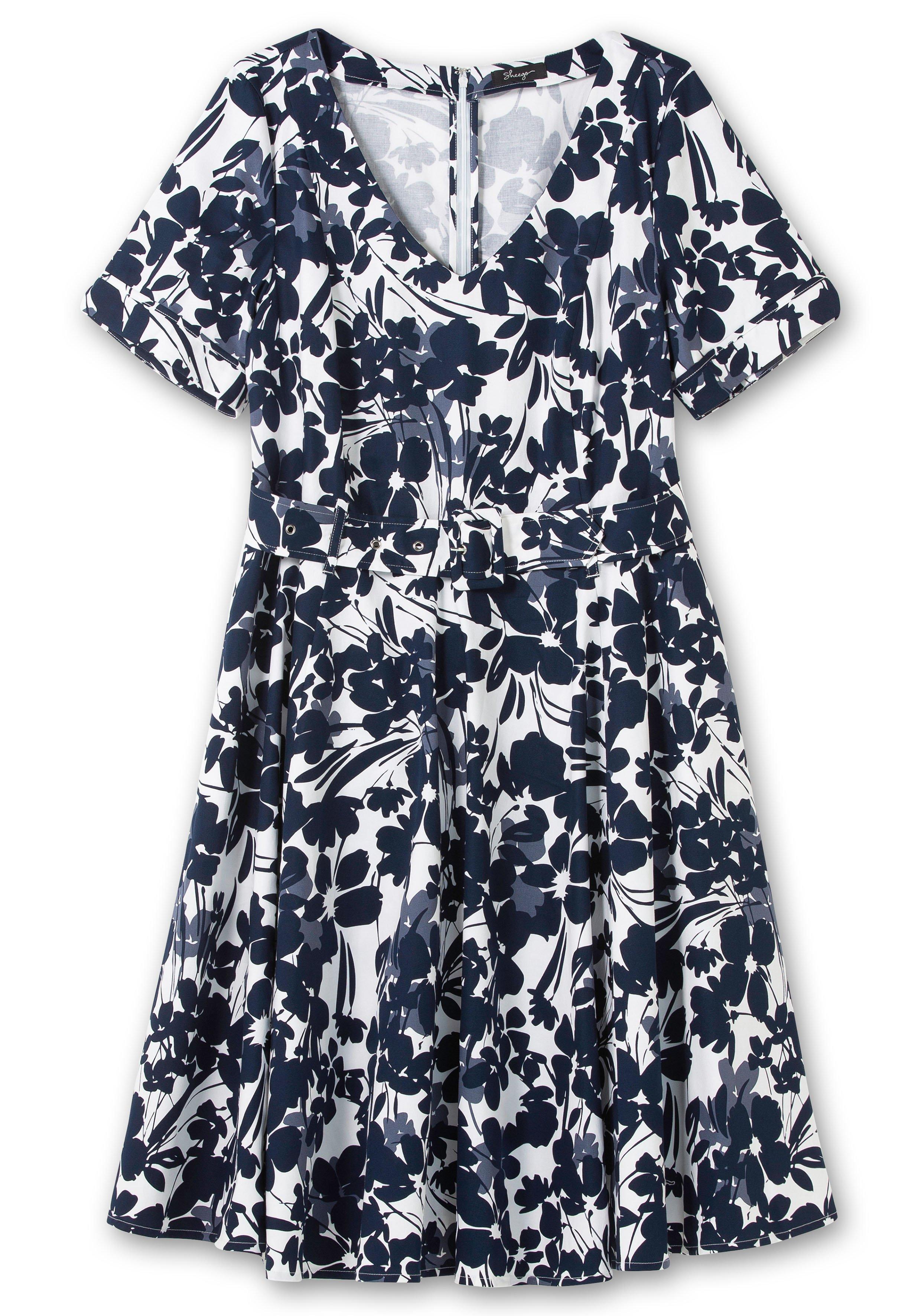 Cocktailkleid mit Blumenprint und Stoffgürtel
