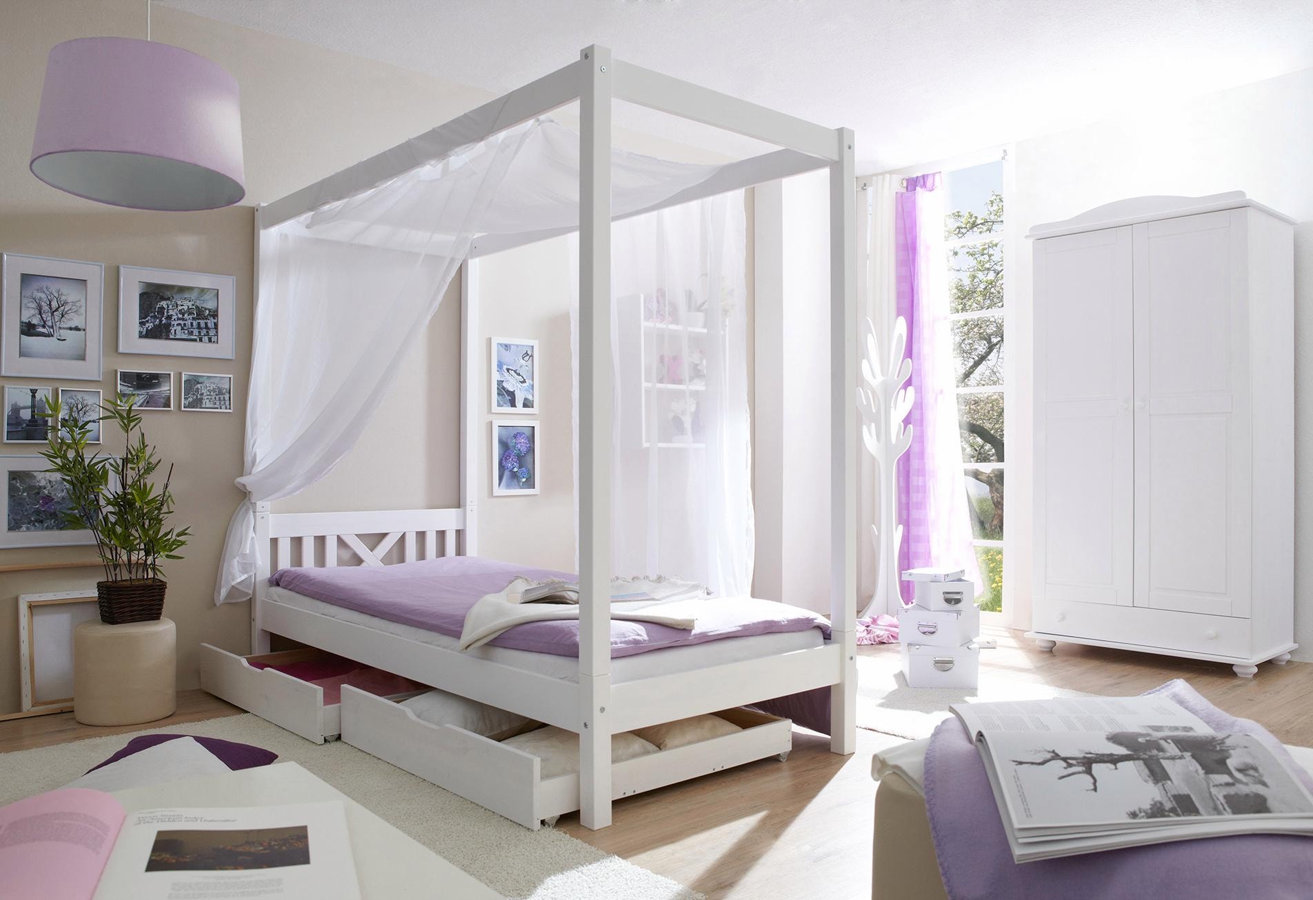 Ticaa Himmelbett »LaLuna« Himmelbett, aus Kiefer Massivholz, inkl. Rollrost