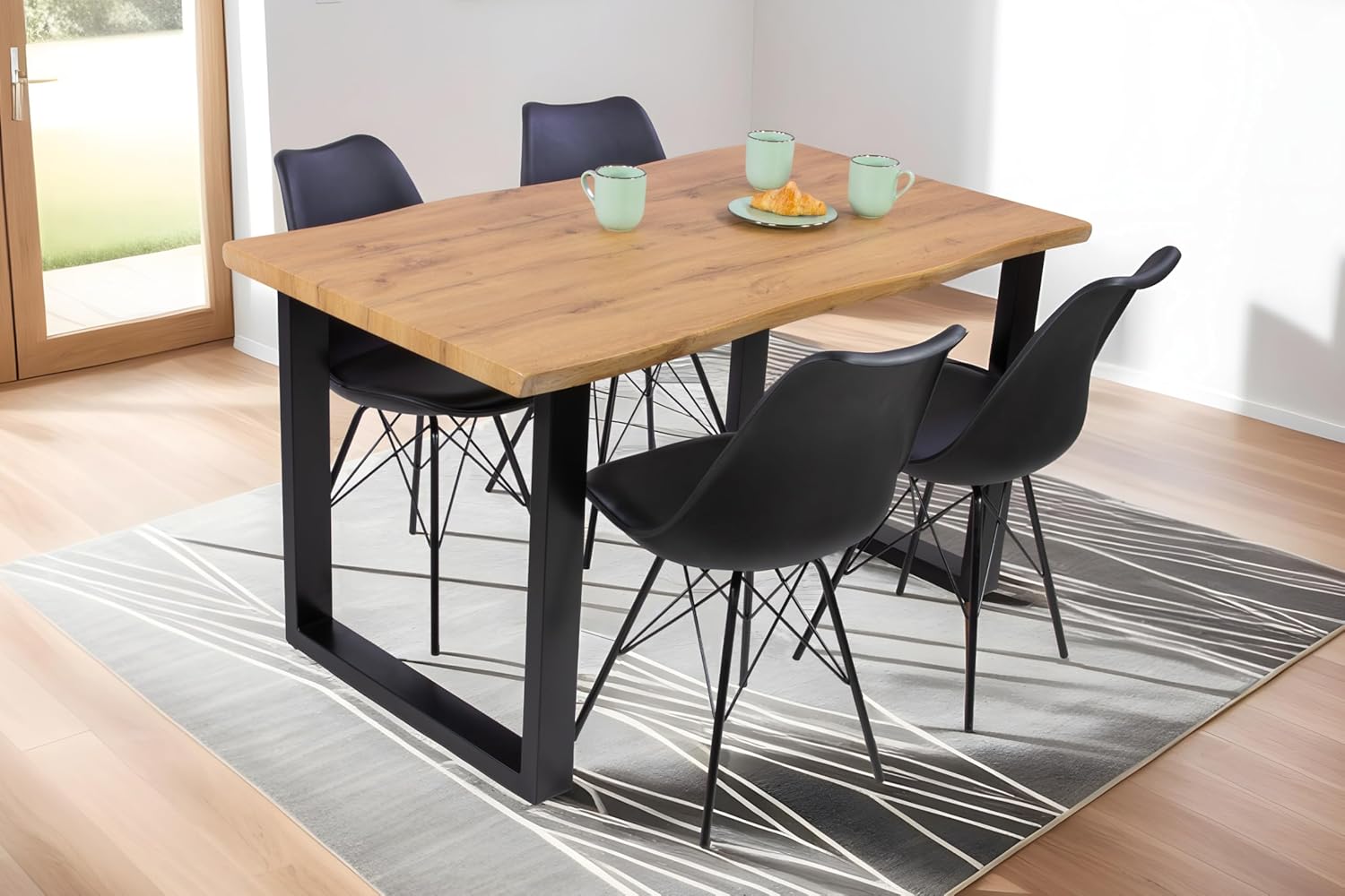 SAM Esstisch Josy | 140 x 80 cm | Holz Wildeiche-Optik | U-Gestell Metall schwarz | 40 mm Tischplatte mit Baumkante | Tisch für Esszimmer & Küche