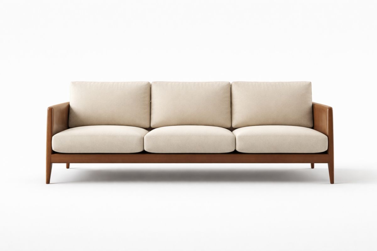 3-Sitzer Sofa Holz Stoffbezug Beige 210cm