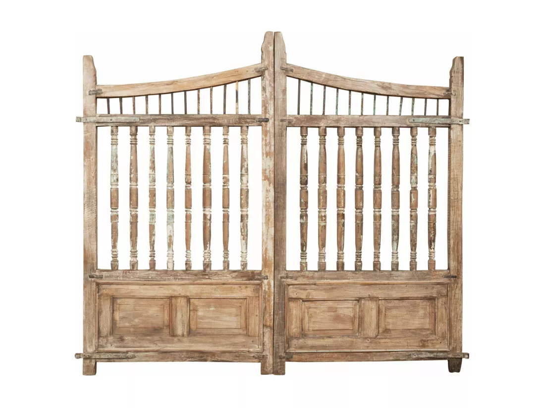 BISCOTTINI Portail - Bois Massif et Fer Finition Antique - Clôture en Fer - Portail en Métal - Porte Décorative - Portail d'Entrée - Clôture en Bois - Intérieur et Extérieur - 227x15x204cm