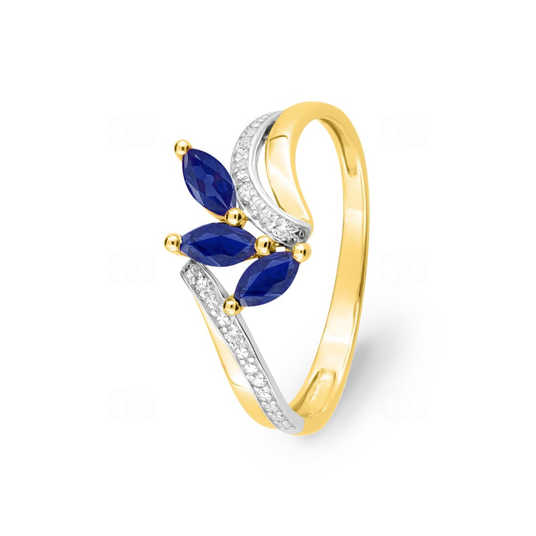 Damenring 750/18 K Gelbgold mit Saphiren Marquise und Diamanten 0.02ct.