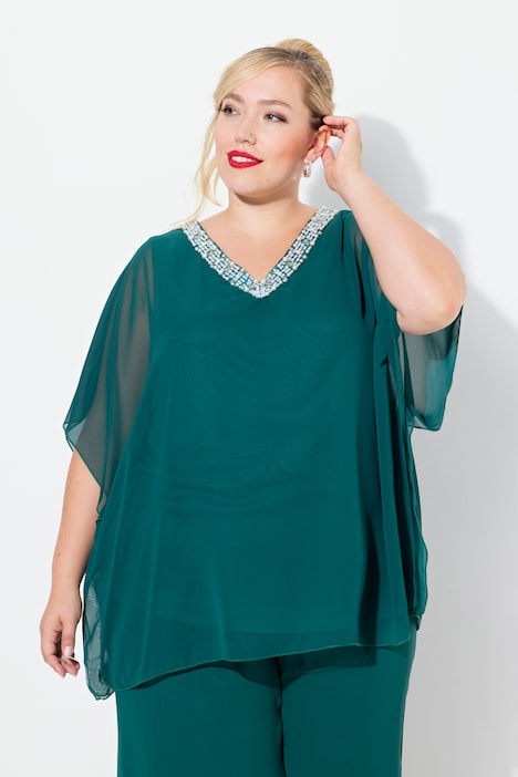 Chiffonbluse, doppellagig, V-Ausschnitt, Halbarm