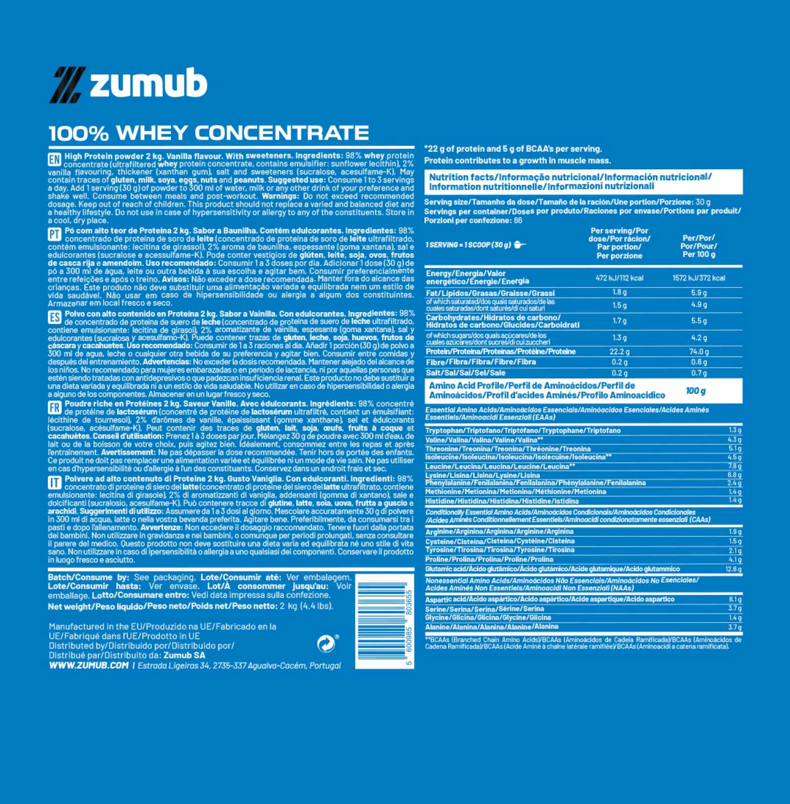 Zumub Concentrado de Soro de Leite 100% Puro 30g