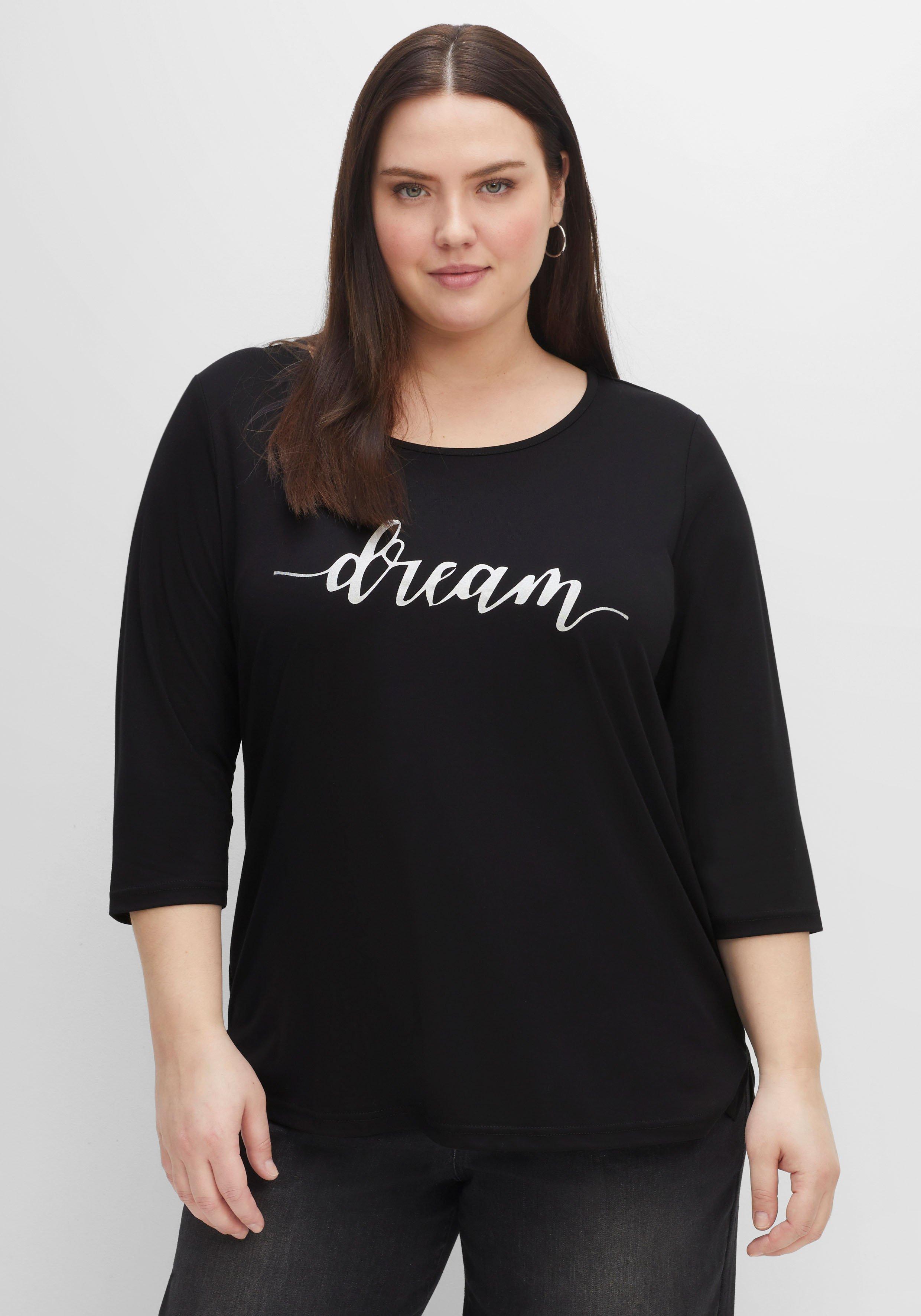 Shirt mit Wording-Frontdruck und 3/4-Ärmeln