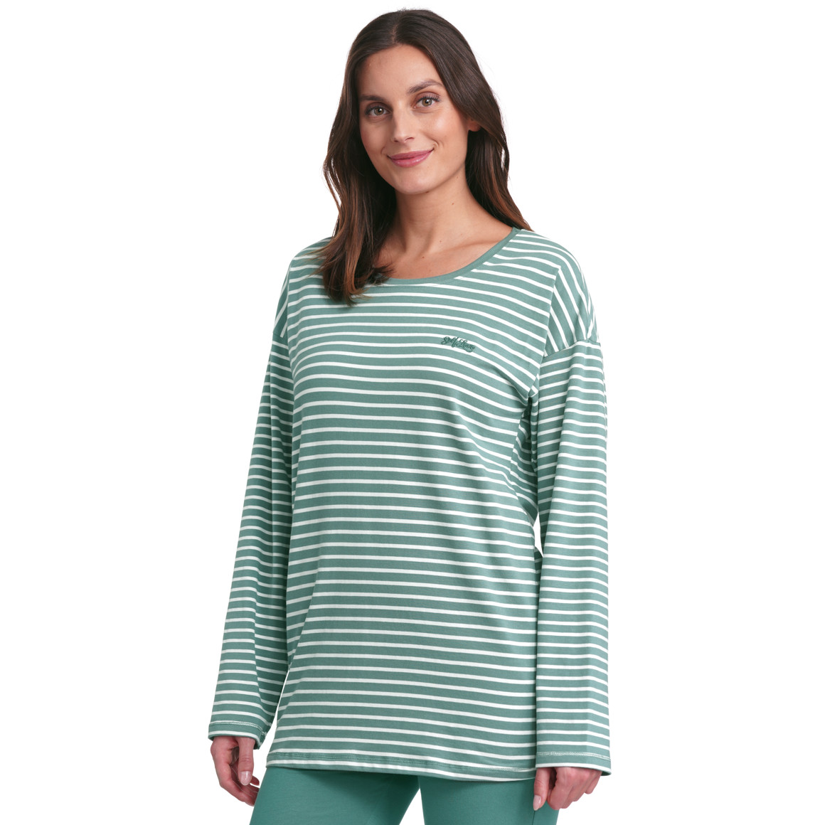 Gina Benotti Damen Schlafshirt mit Streifen salbei
