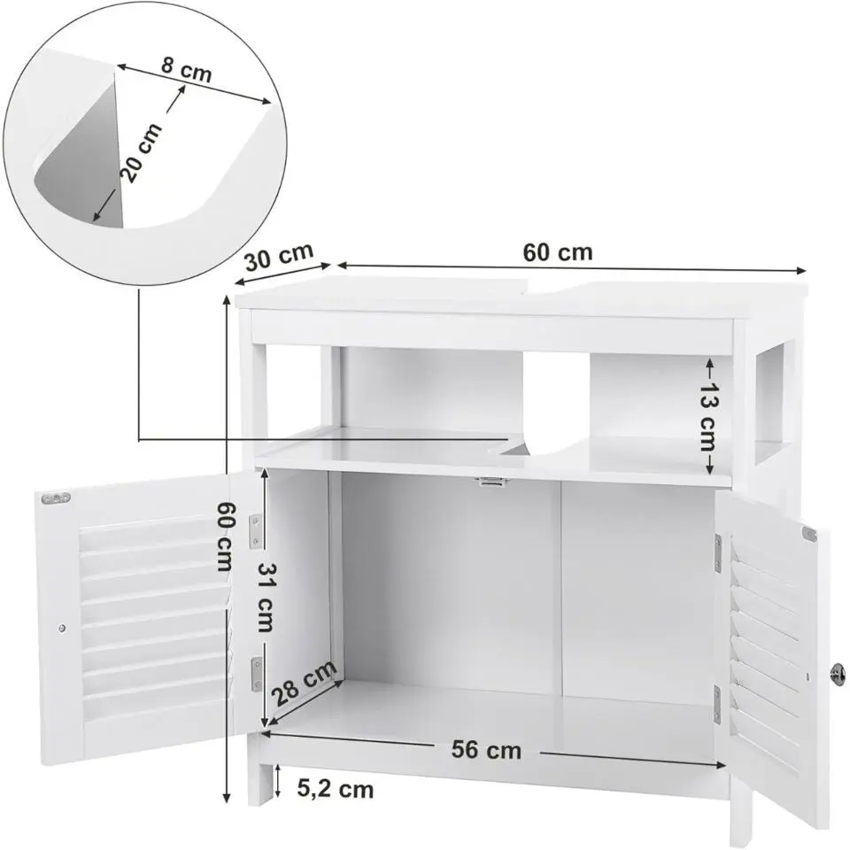Parya Home - Wastafelonderkast -Badkamerkast - 2 Deuren - Wit