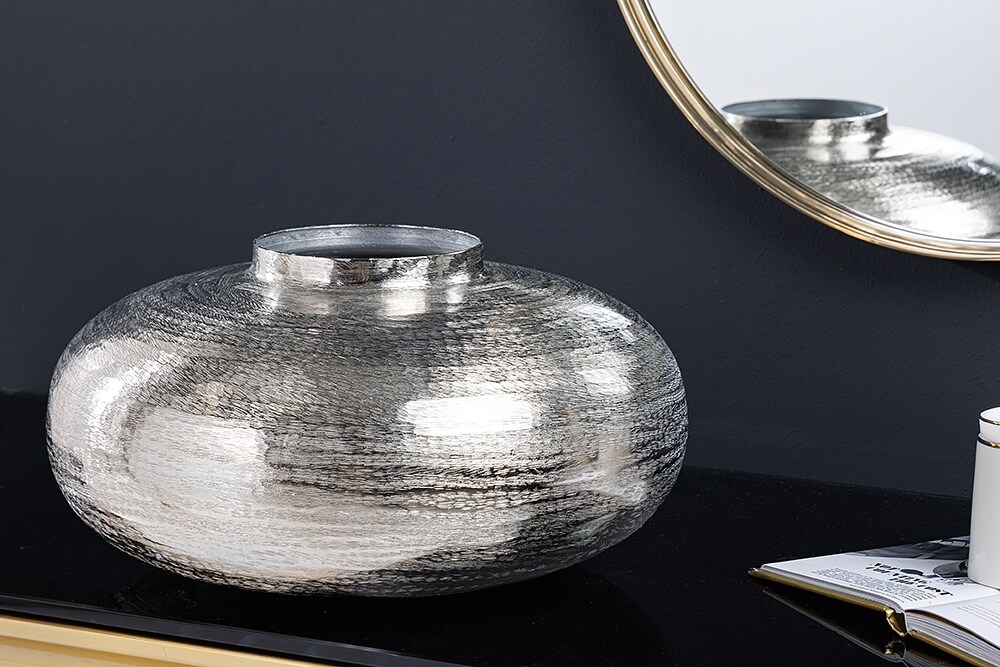 riess-ambiente Vase ABSTRACT ORIENT - modern Deko 35cm silber rund Metall Hammerschlag-Design