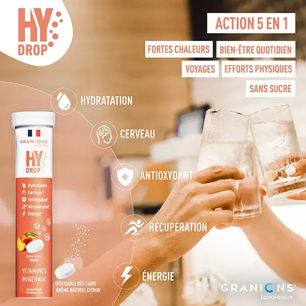 GRANIONS HYDROP Eletrólitos - Vitamina C, Magnésio, Minerais - Pêssego