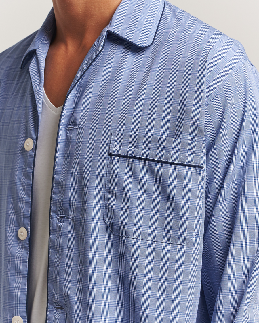 Derek Rose Piped Cotton Pyjama Set Light Blue