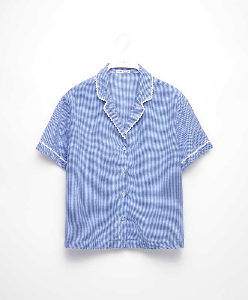 Camisa de manga curta, 100% algodão xadrez vichy