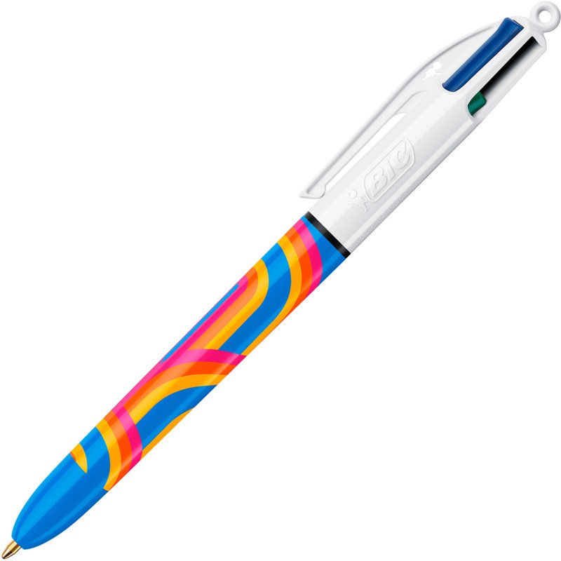 Stylos bille Bic 4 couleurs Botanique et Tie & Dye pointe 1 mm - écriture moyenne - Coffret de 6
