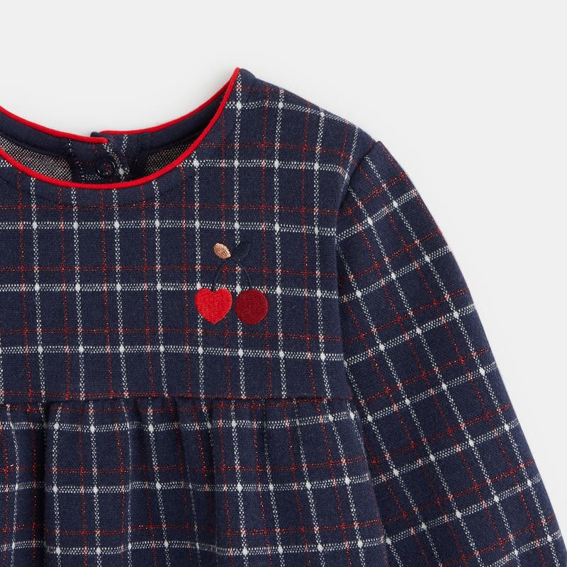 Robe carreaux cerises bleue bébé fille Bleu
