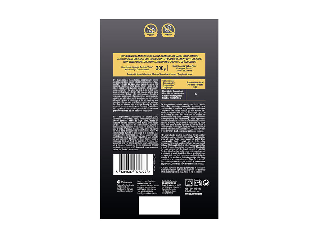 CREATINA GOLDNUTRITION MONOHYDRATE ANANÁS 200G