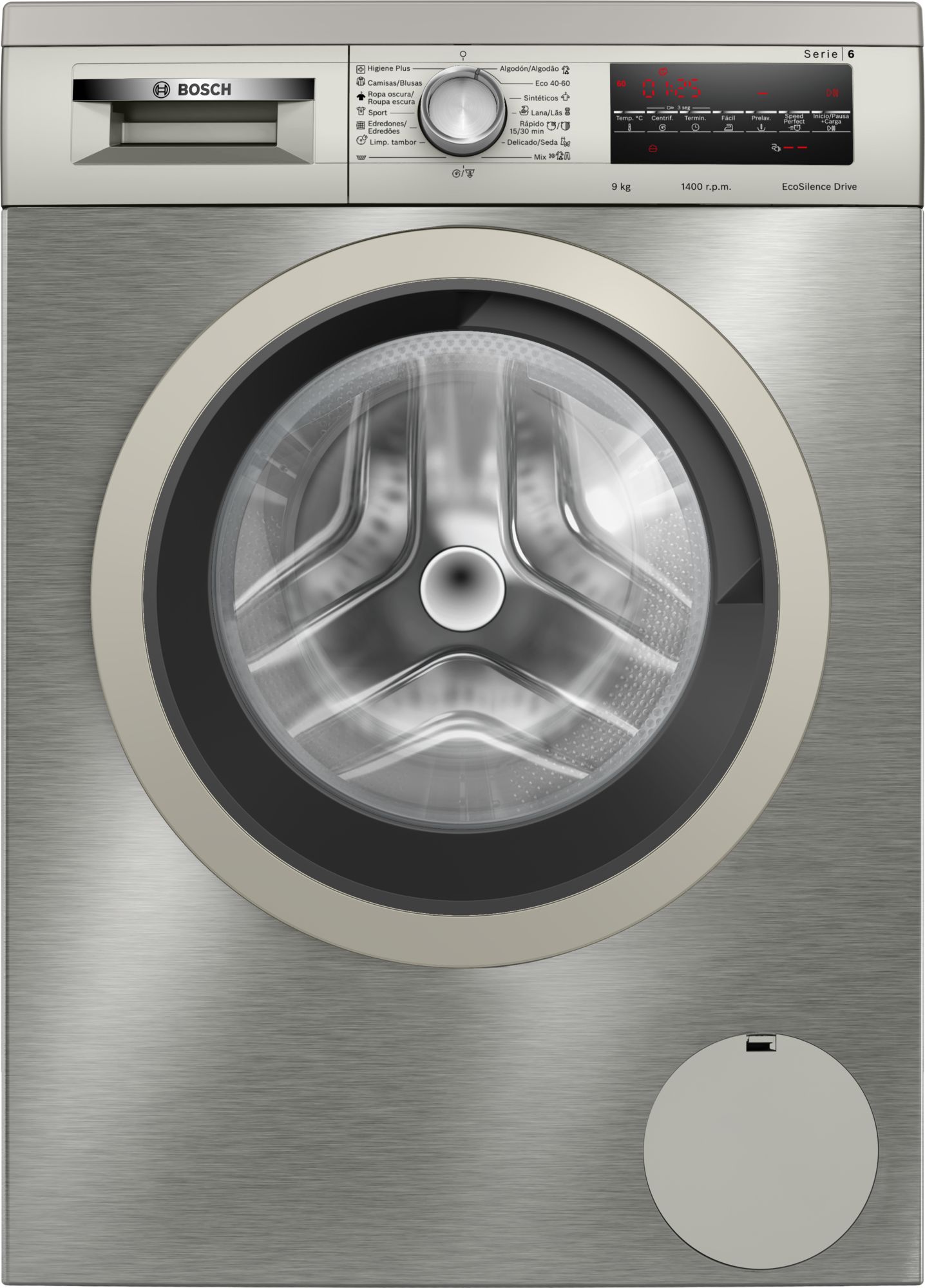 Máquina de lavar roupa de carregamento frontal Série 6, 9 kg, 1400 rpm, aço inoxidável WUU28T0XES