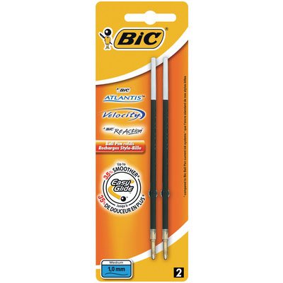 Stylo-bille bic atlantis soft pointe moyenne 1,0mm blister  de 2 recharges bleu