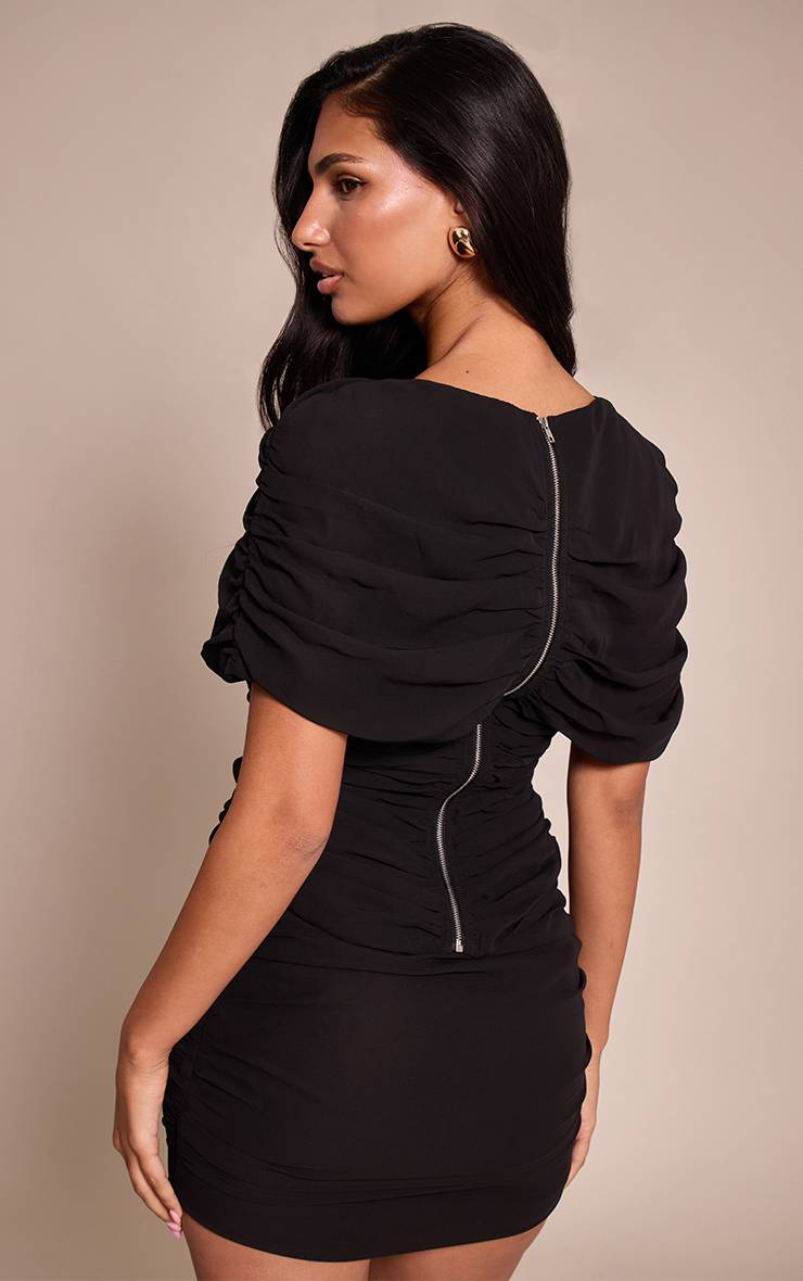 Noir Top Drapé En Mousseline