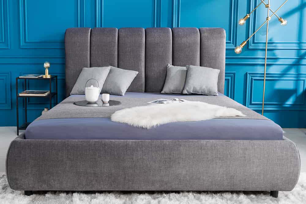 Design Doppelbett MILANO 180x200cm grau Vogue Velours Samt Kingsize Polsterbett