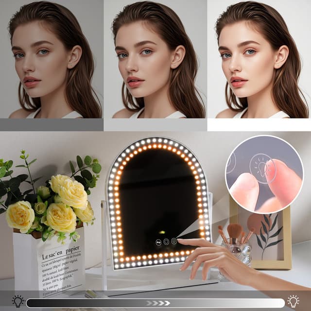 VANITII Buet LED Lys Perler Makeup Spejl Metal Hvid 25x30 cm