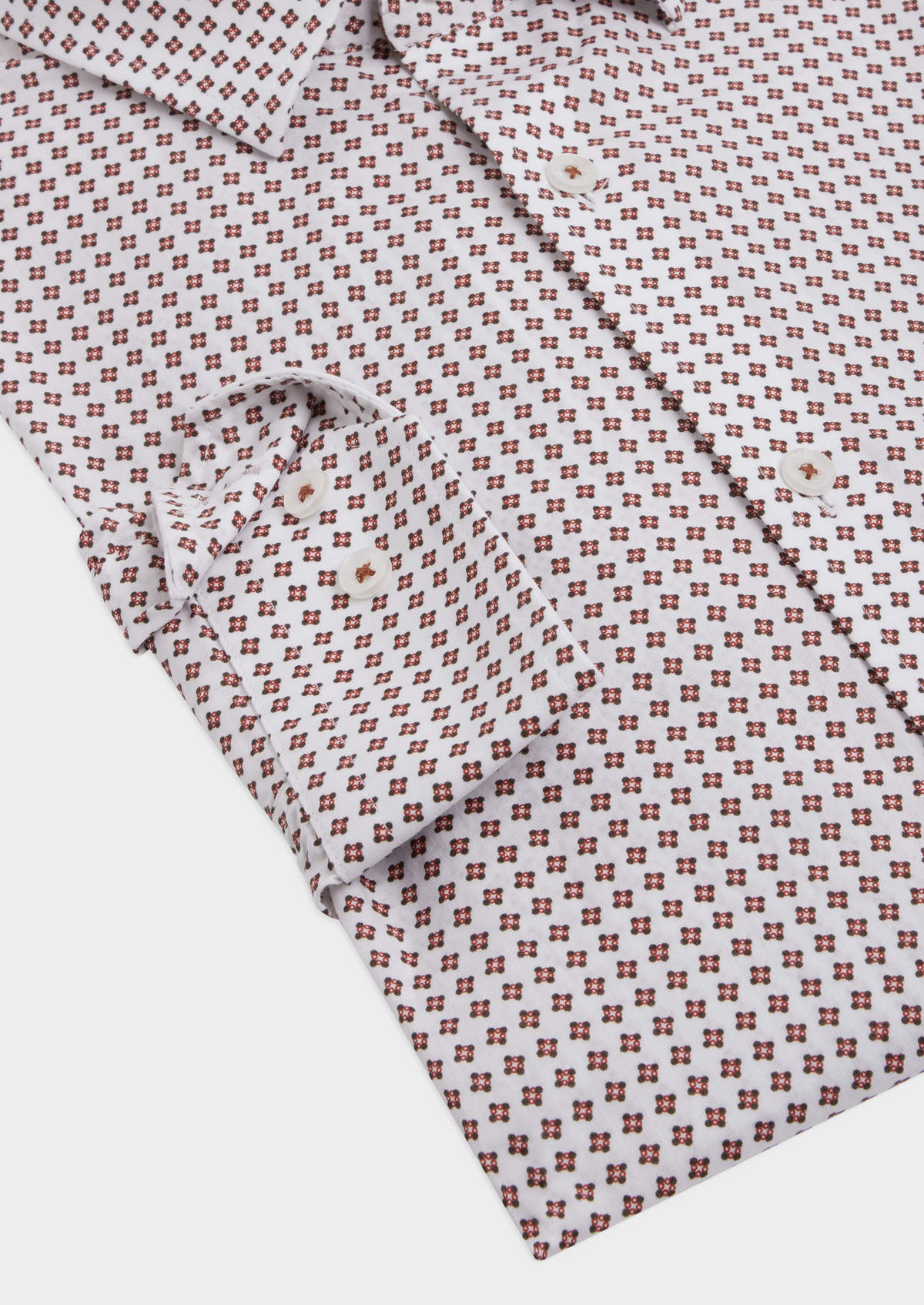 Chemise sport Regular en popeline de coton blanc à motif fantaisie rouge