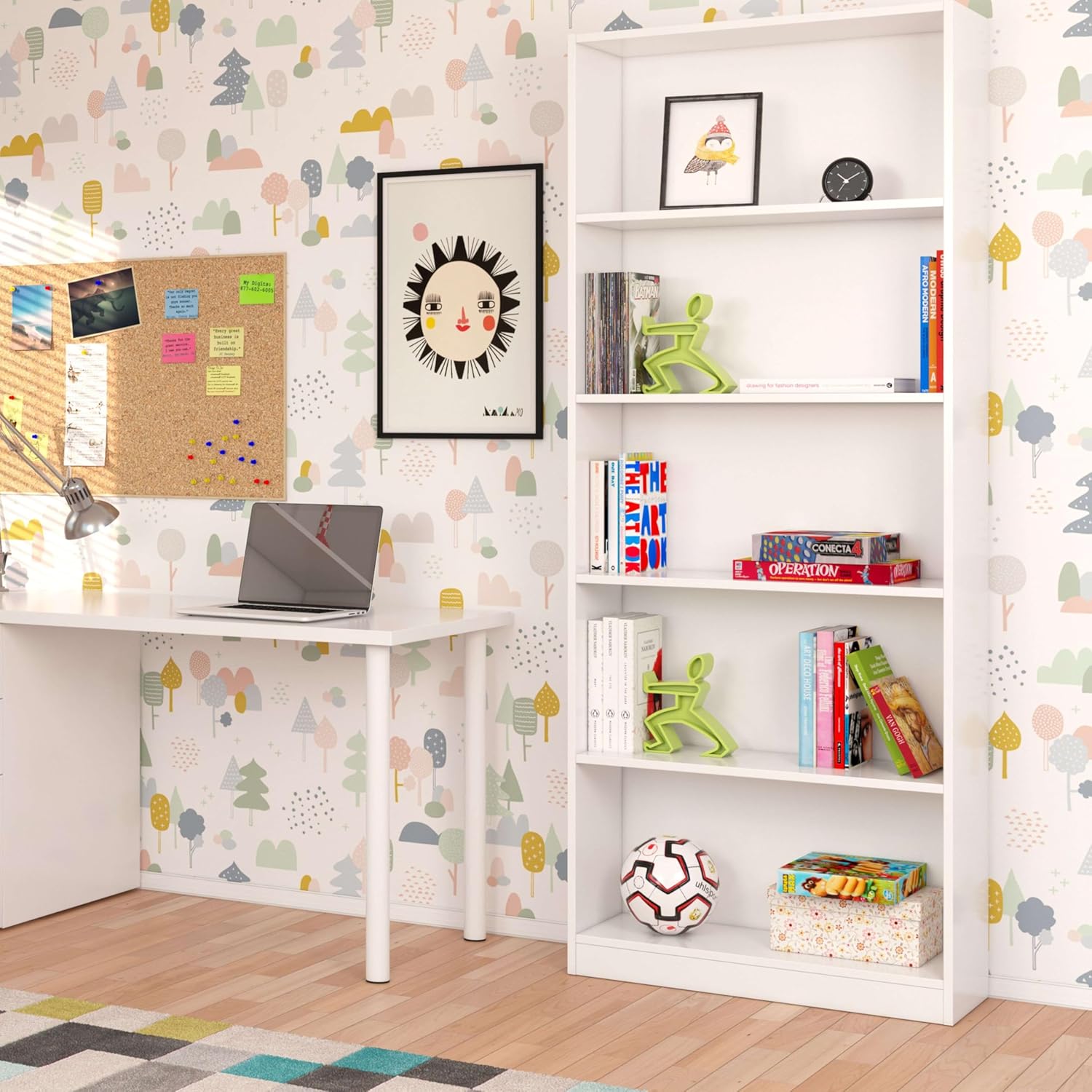 Habitdesign, Bücherregal – hohes Regal mit 5 offenen Regalböden in Artik weiß, ideal für Büro, Wohnzimmer oder Arbeitszimmer, Maße: 80 x 201 x 28 cm (B x H x T), Modell Estil