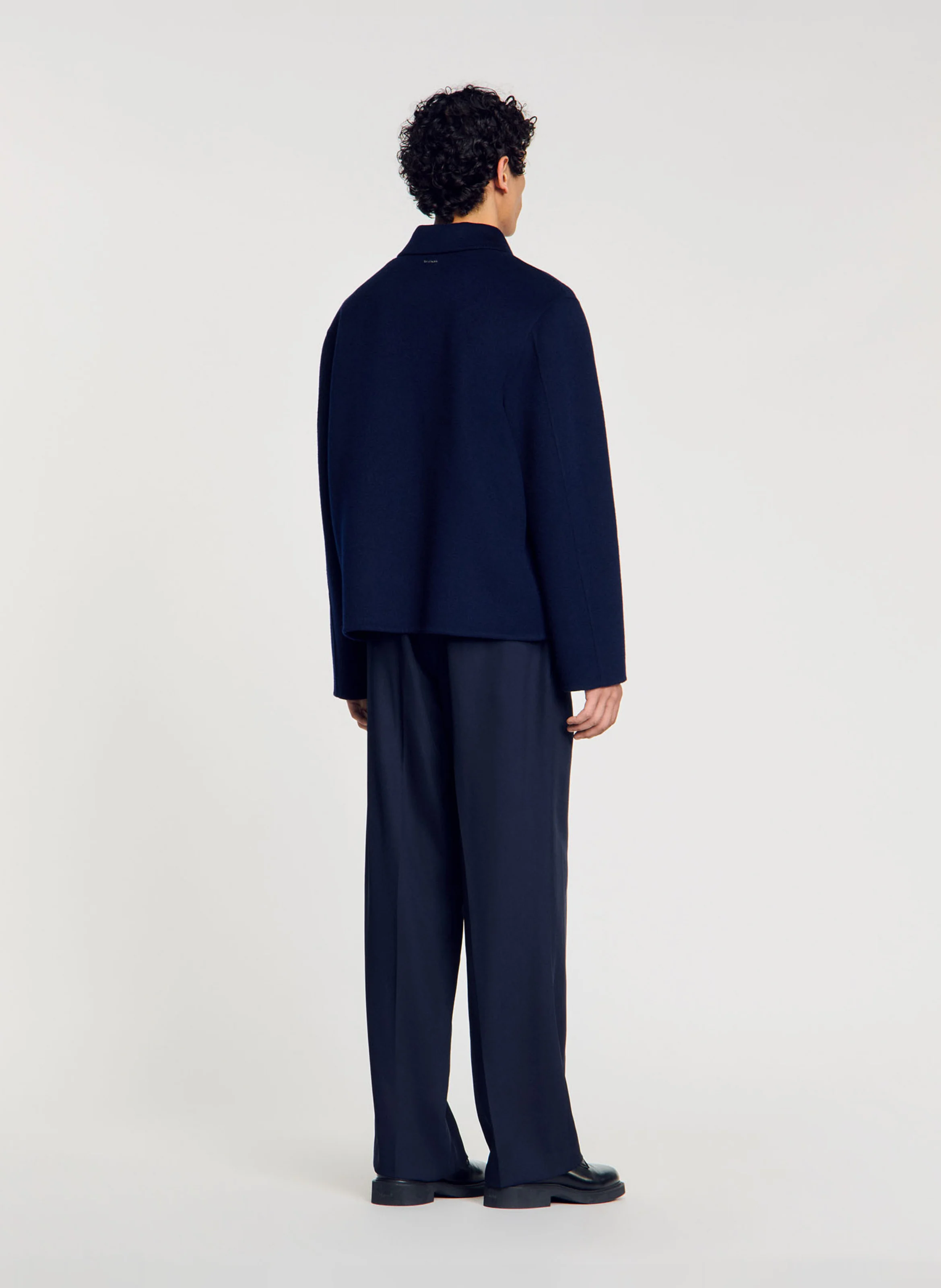 Veste droite col classique en laine mélangée | Bleu