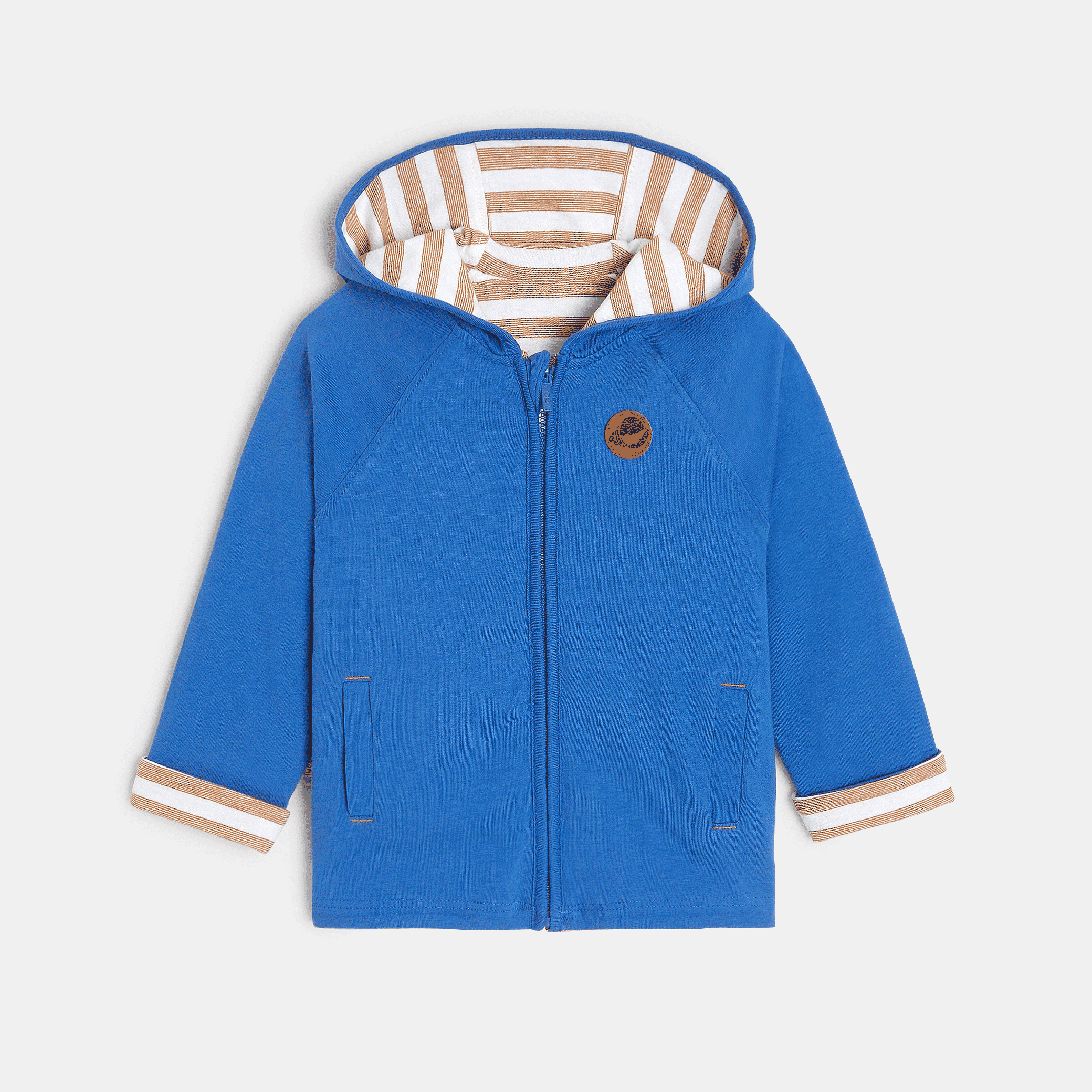 Sweat zippé à capuche réversible marron bébé garçon Marron