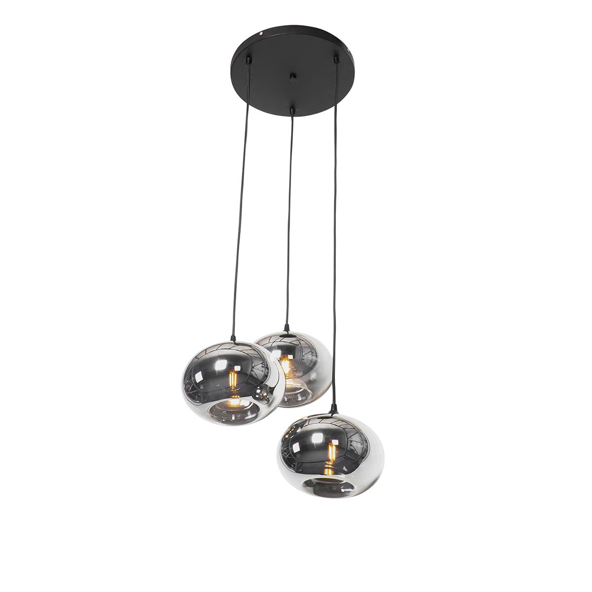 Smart hanglamp zwart met smoke glas incl. 3 Wifi P45 - Busa