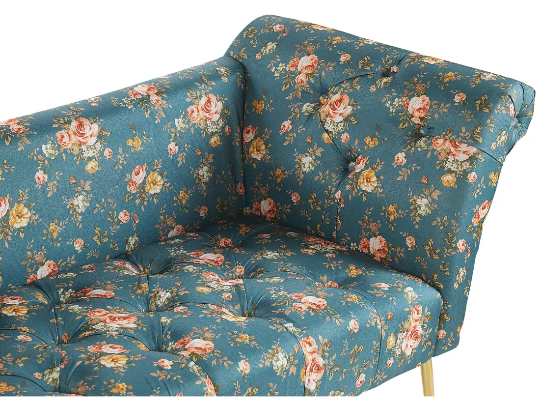 Chaise longue à motif floral bleu NANTILLY