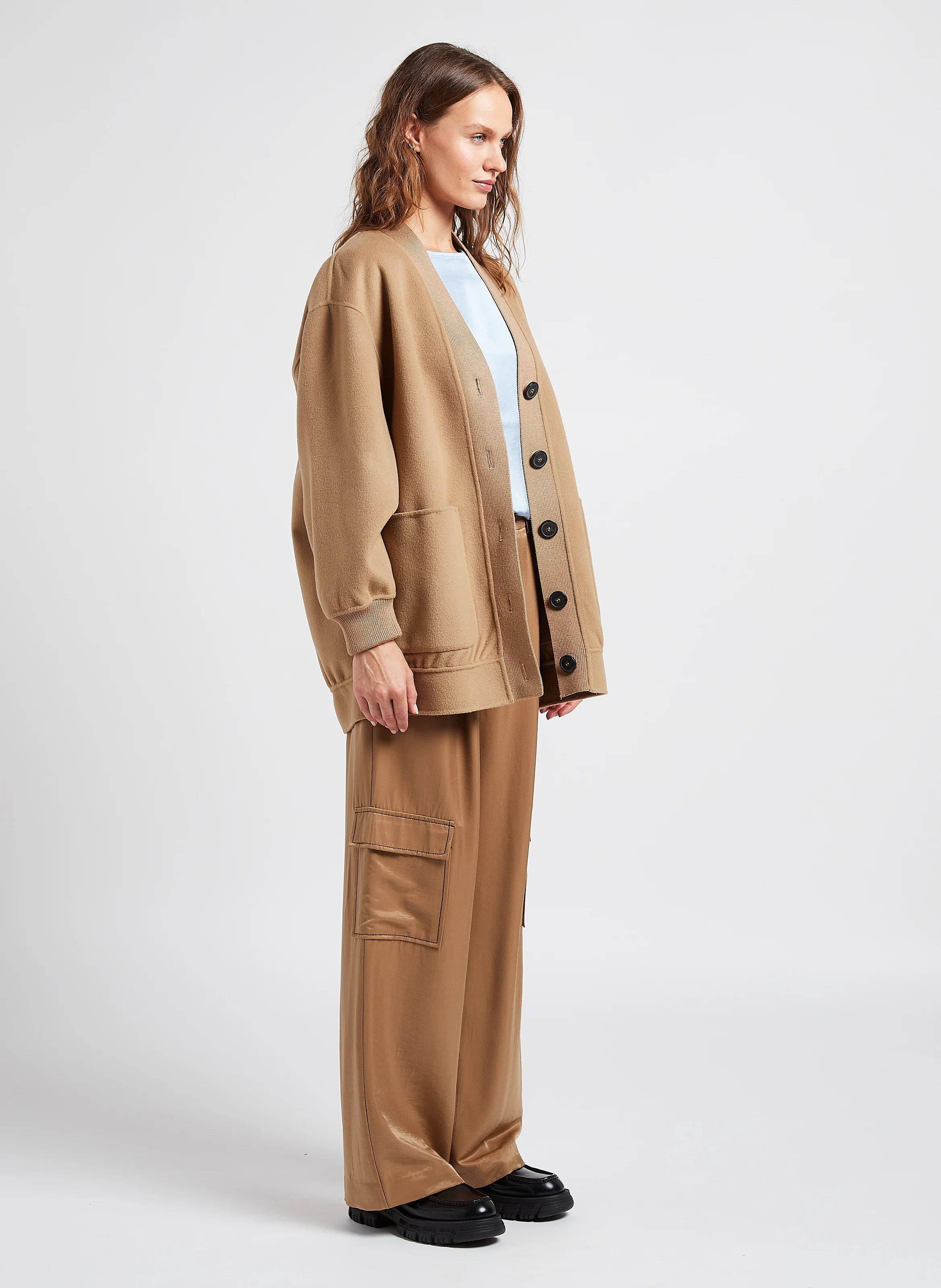 ZELMA - Manteau col châle en laine | Beige