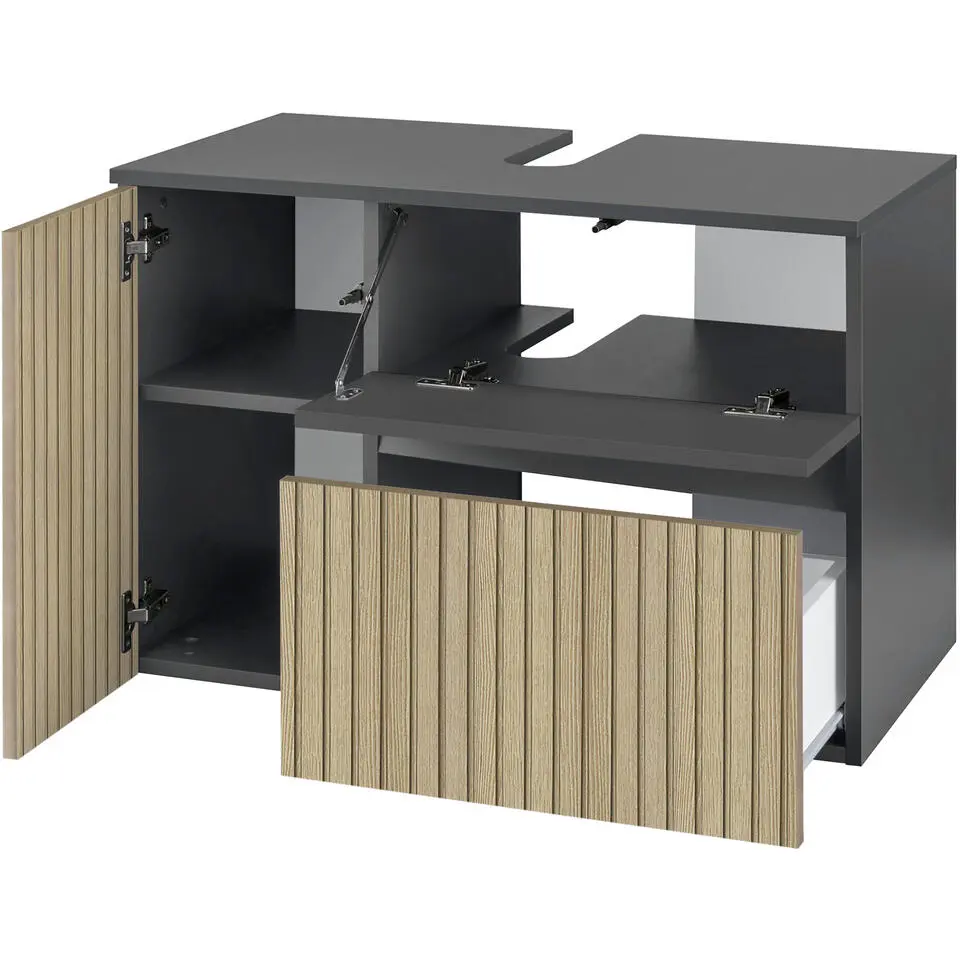 Wisla - Wastafelonderkast 80 cm met 1 deur 1 lade 1 klep in antraciet eikenoptik